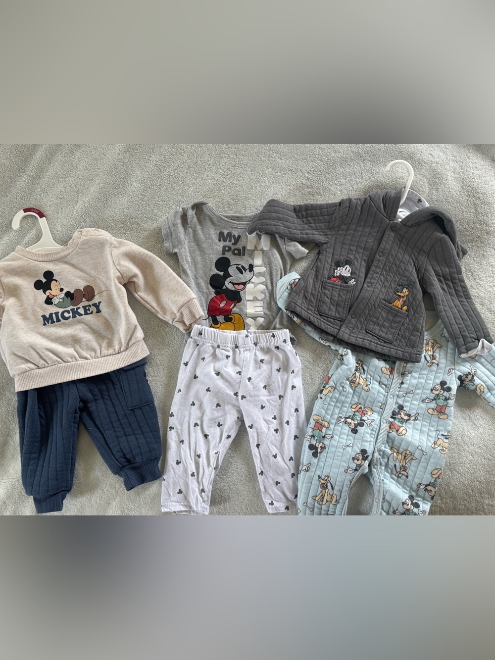 Disney Baby Mickey Mouse Matching Set - Gray, Blue, Cream
